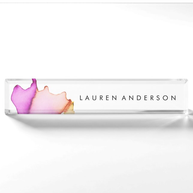 Pink Watercolor Personalized Desk Name Plate (Front)