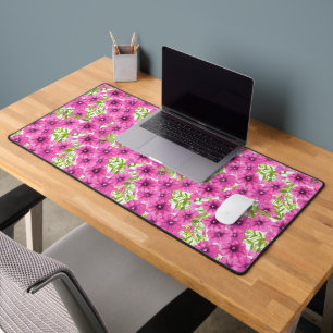 Pink watercolor petunia flower pattern desk mat