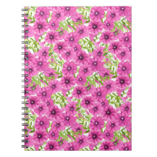 Pink watercolor petunia flower pattern notebook