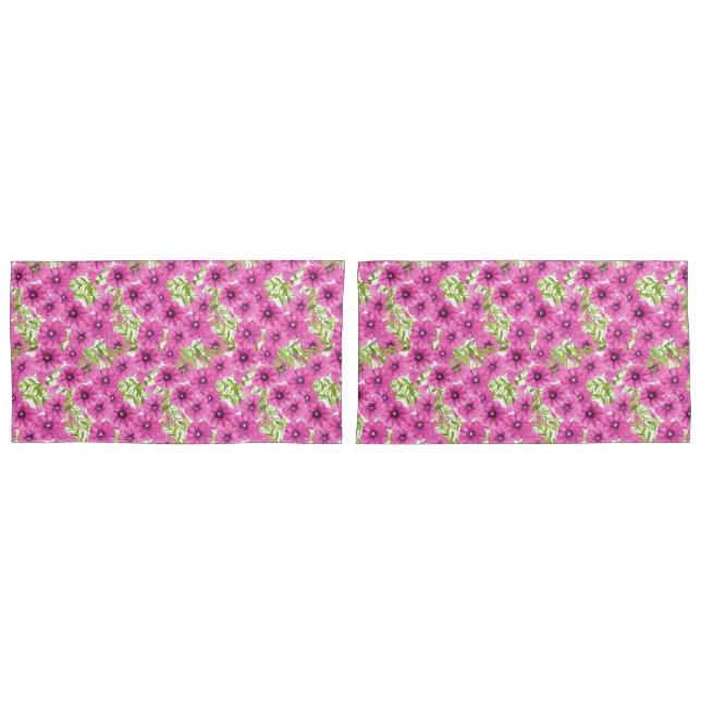 Pink watercolor petunia flower pattern pillowcase (Front-Set)