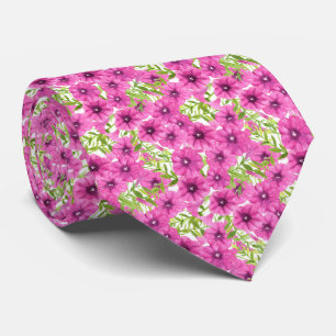 Pink watercolor petunia flower pattern tie
