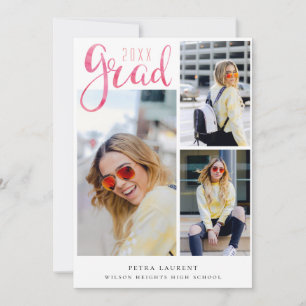 Pink Watercolor Photo Collage Graduation Announcement