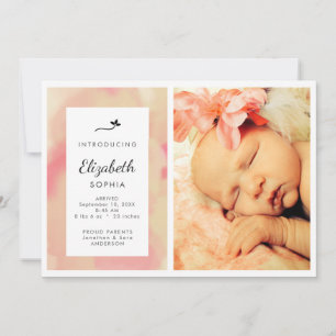 Pink Watercolor Photo Girl Faire-part de naissance