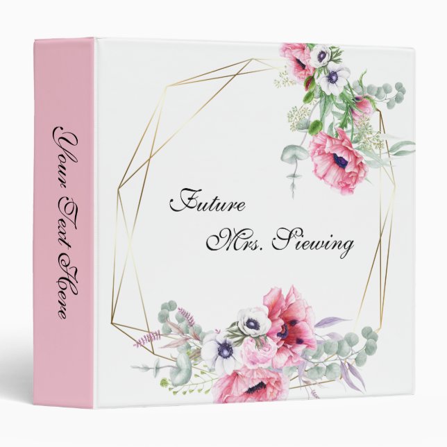 Pink Watercolor Poppies 3 Ring Binder Pink (Front/Spine)