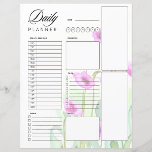 Pink watercolor poppies daily planner