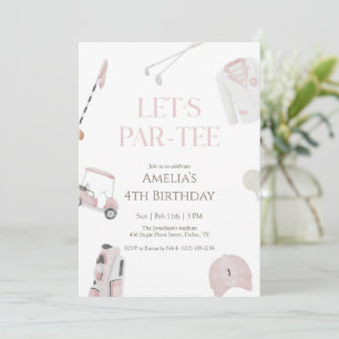 Pink Watercolor Preppy Golf Let’s Par-Tee Birthday Invitation