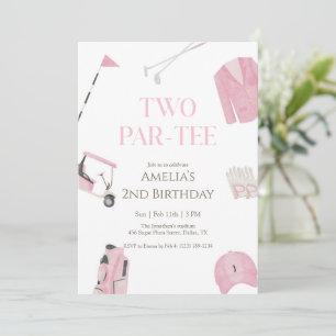 Pink Watercolor Preppy Golf Two Par-Tee Birthday Invitation