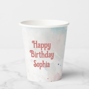 Pink Watercolor Princess Birthday Party Paper Cups