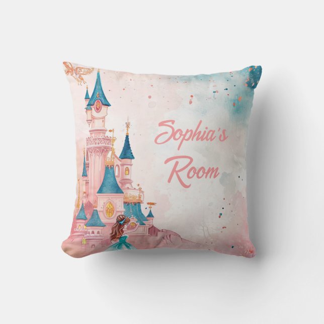Pink Watercolor Princess Throw Pillow (Front)