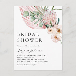 Pink Watercolor Protea Tropical Bridal Shower Invitation Postcard