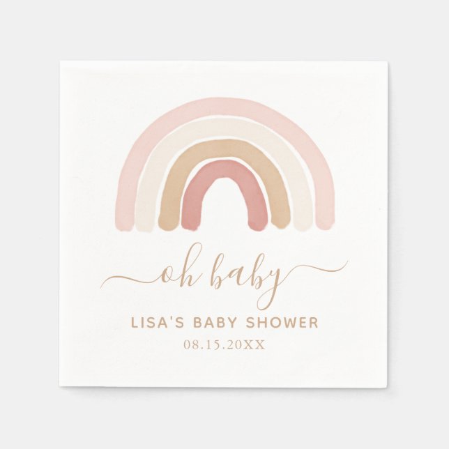 Pink Watercolor Rainbow Baby Shower Napkin (Front)