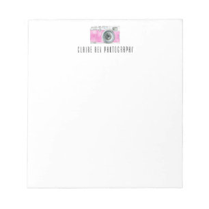 Pink Watercolor Retro Camera Photographer Logo  Notepad