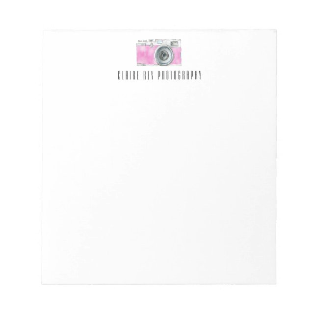 Pink Watercolor Retro Camera Photographer Logo  Notepad (Front)