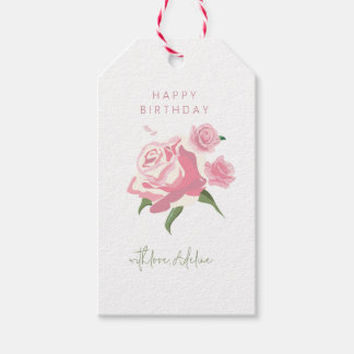 Pink Watercolor Rose Flower  Birthday Gift Tags