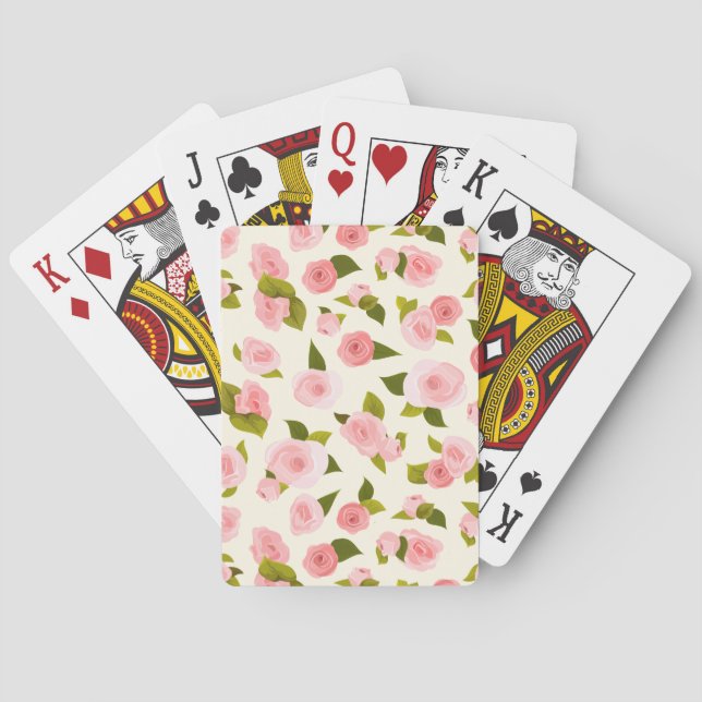 Pink Watercolor Rose  Flower Pattern Playing Cards (Back)