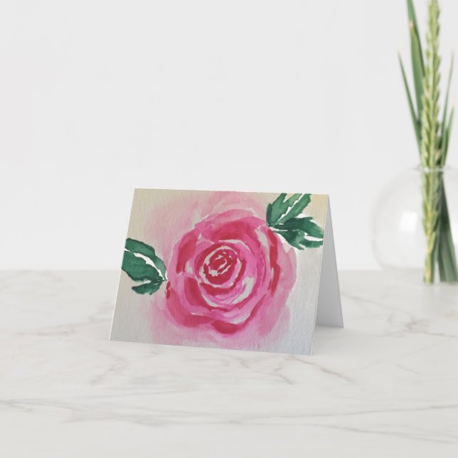 Pink watercolor rose - folded - all occasions  card (Front)