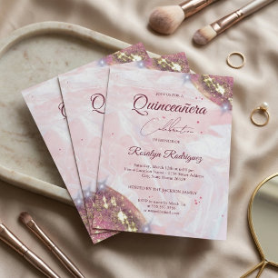 Pink Watercolor Rose Gold Glitter Quinceañera