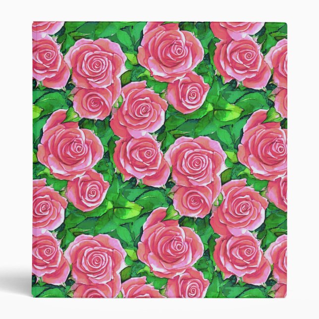 Pink Watercolor Rose Pattern Binder (Front)