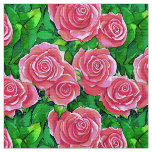 Pink Watercolor Rose Pattern Fabric