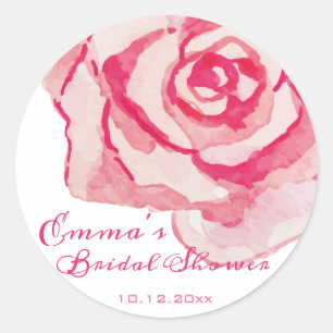 Pink Watercolor Rose   Personalized Bridal Shower Classic Round Sticker