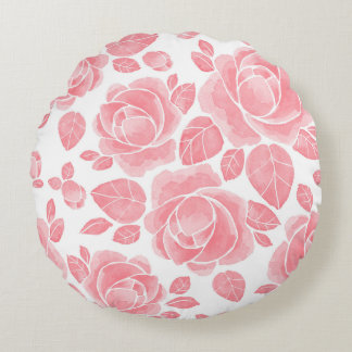 Pink Watercolor Rose - Romantic Floral Round Pillow