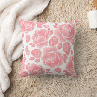 Pink Watercolor Rose - Romantic Floral Throw Pillow