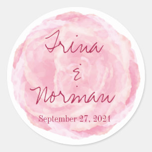 Pink Watercolor Rose Wedding Stickers