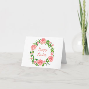 Pink watercolor rose wreath custom card
