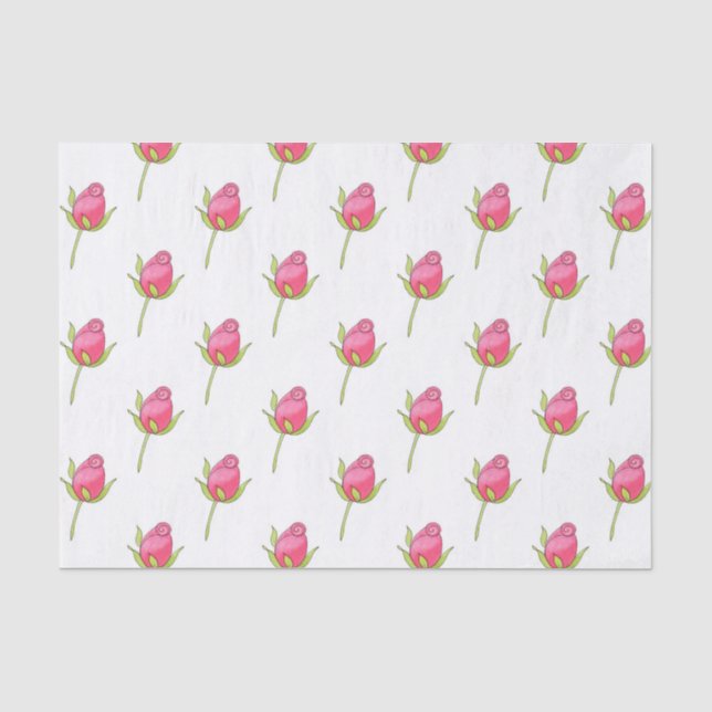 Pink Watercolor Rosebud Pattern Tissue Paper (Front)