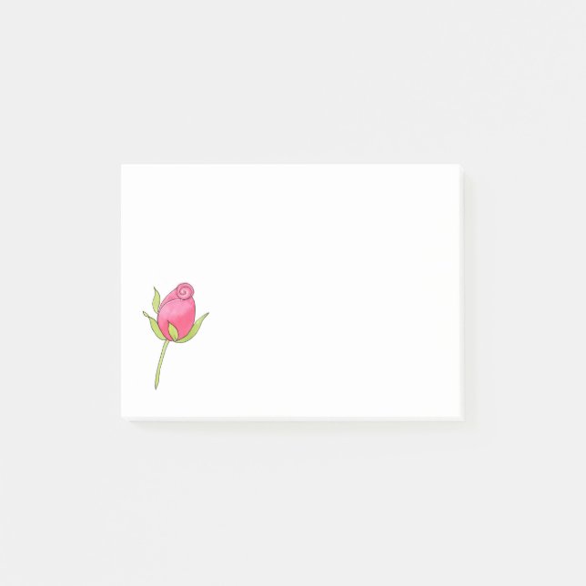 Pink Watercolor Rosebud Post-it Notes (Front)