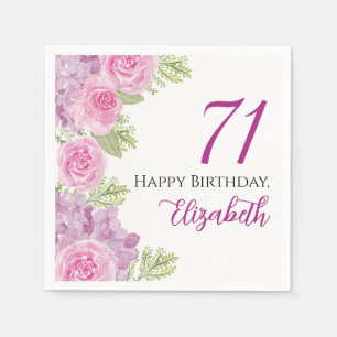 Pink Watercolor Roses 71st Birthday Paper Napkin