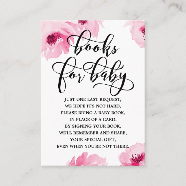 Pink Watercolor Roses Baby Shower Book Request Enclosure Card (Front)