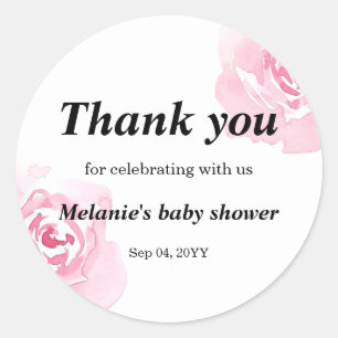 Pink Watercolor Roses Baby Shower Round  Sticker