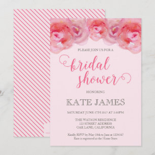 Pink Watercolor Roses Bridal Shower Invitation