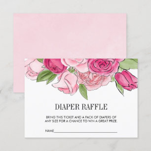 Pink Watercolor Roses Diaper Raffle Ticket Invitation