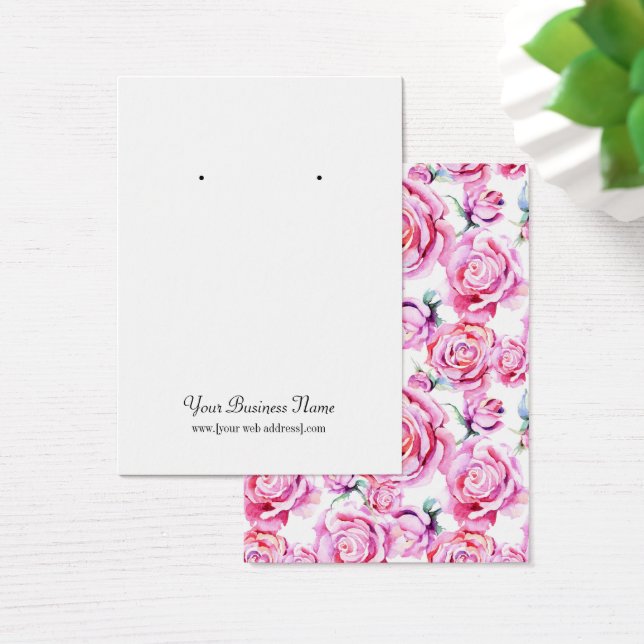 Pink Watercolor Roses Earring Display Card (Desk)