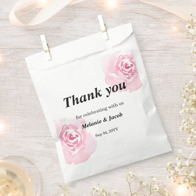 Pink Watercolor Roses  Favour Bag (Clipped)
