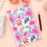 Pink Watercolor Roses Floral Pattern Planner<br><div class="desc">Get organized in style with this beautiful personalized planner featuring a delicate watercolor floral design of pink roses. Perfect for journalling,  note-taking,  or daily planning. Customize it with your name or initials for a unique touch.</div>