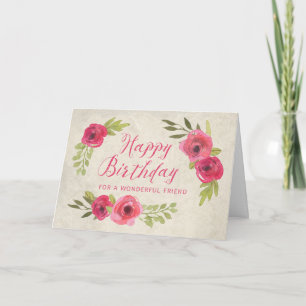 Pink Watercolor Roses Friend Birthday Card