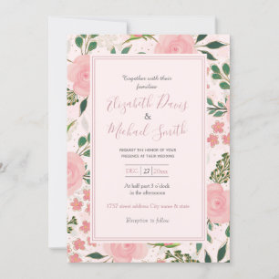 Pink Watercolor Roses Gold Outline Design Invitation