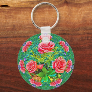 Pink Watercolor Roses Keychain
