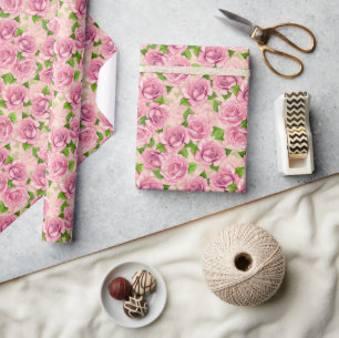 Pink watercolor roses pattern wrapping paper