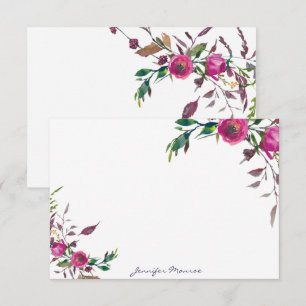 Pink watercolor roses personalized card