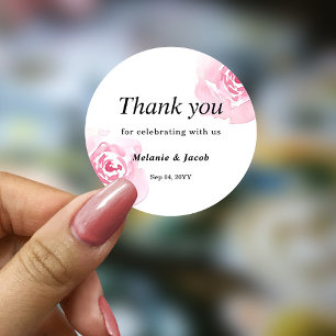 Pink Watercolor Roses Round  Sticker