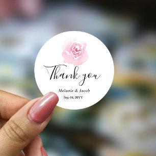 Pink Watercolor Roses Round  Sticker