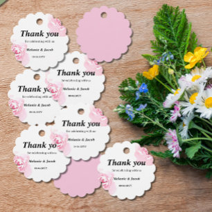 Pink Watercolor Roses Scalloped Round Favour Tags