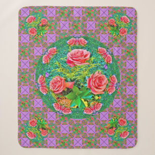 Pink Watercolor Roses Sherpa Blanket