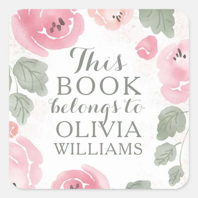Pink Watercolor Roses This Book Belongs Stickers (Front)