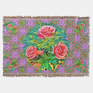 Pink Watercolor Roses Throw Blanket