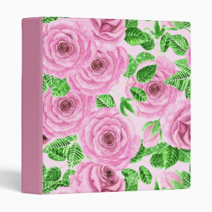 Pink watercolor roses with leaves and buds patter binder